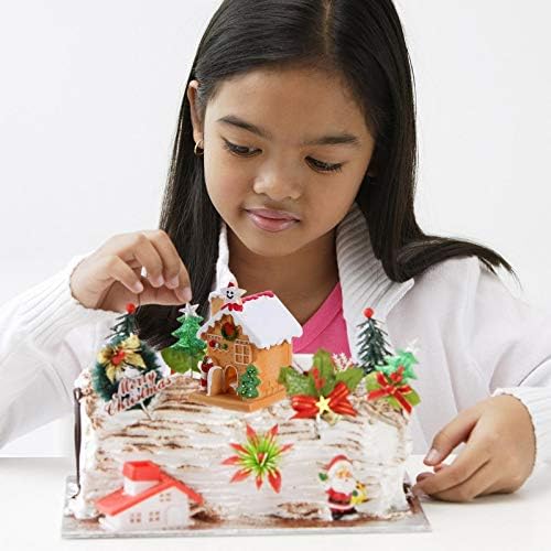 Besportble Christmas Cake Decoration Snow Village Cake Ornament Decor Luminous House 1PC