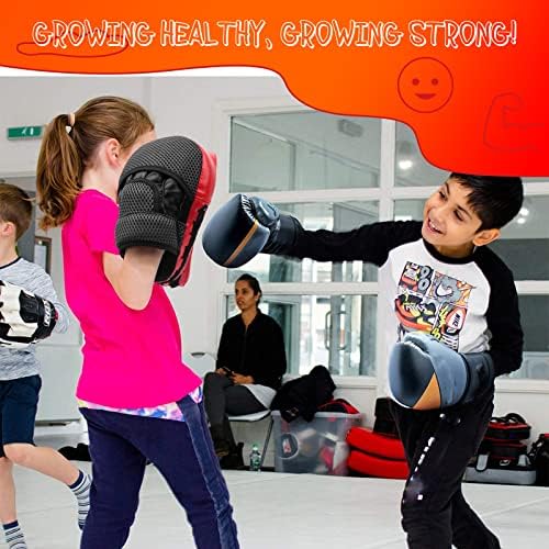 Luvas de boxe e almofadas para crianças, boxe de foco curvo perfurando luvas com caixa de presente para mma muay thai kickboxing artes marciais treinamento de karatê