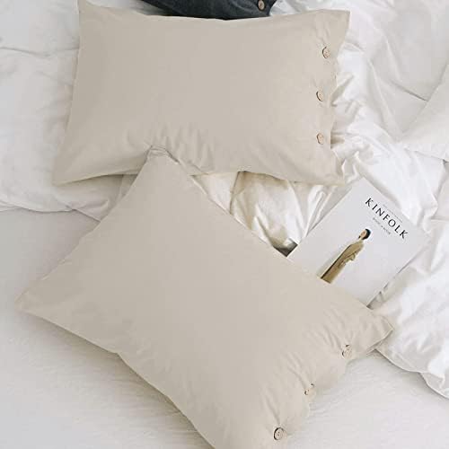 Jellymoni Cream cinza lavado algodão padrão de fronhas padrão, 2 pacote de travesseiro respirável macio com fechamento