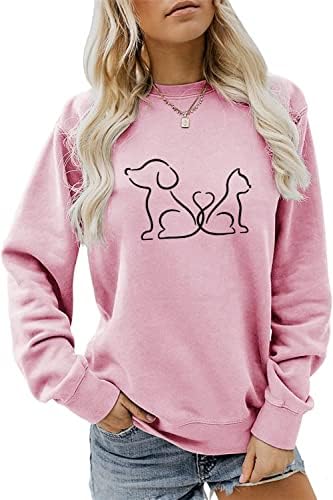 Jverf Cat Dog Lover Sweatshirt, Gato Amante Presente, Presente de Amante de Cachorro, Crewneck Pullover Sweater, suéter de
