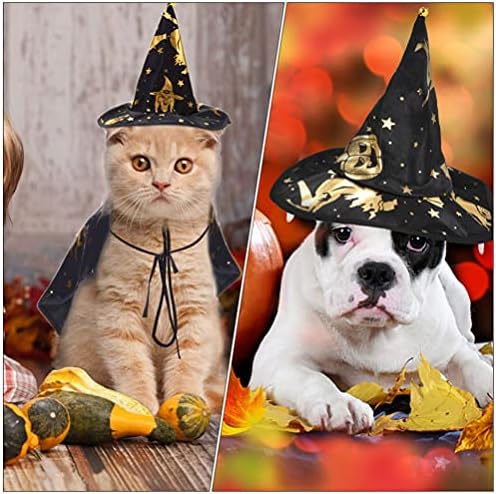 Traje de pet de pet de halloween para gato cão mago de gato manto manta define o suporte de cosplay de colarinho para cães para cães