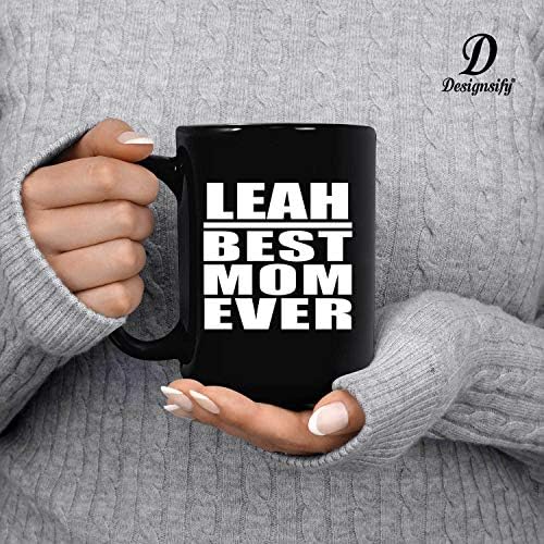 Designsify Leah Melhor mãe de todos os tempos, 15 onças de caneca preta caneca de cerâmica de chá de xícara de chá