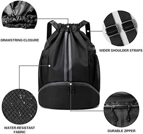 Qoosea drawstring backpack esportes sackpack de ginástica com bolsos de malha lateral bolso de calça de sapato saco de cordas