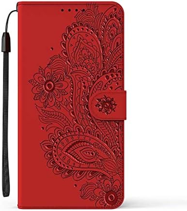 Caixa da carteira Flipbird Compatível com a capa de capa de carteira com relevo de galáxy S30 com estopa de pulso de suporte de carteira e estojo de couro PU para Samsung Galaxy S30 Ultra Red