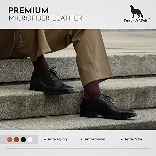 Drake e Wolf Made Mades Mens Oxford Sapatos - Mens vestido Sapatos - Microfiber Classic Leather Oxford para homens sapatos