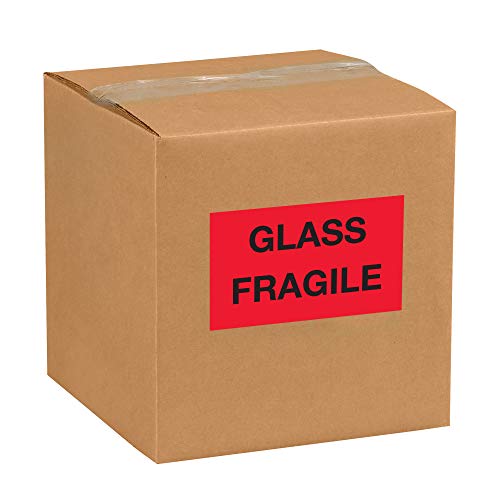 Aviditi Tape Logic 3 x 5, Glass Fragile Adesivo de Aviso Vermelho Fluorescente, para envio, manuseio, embalagem e movimento
