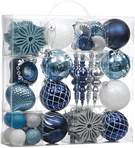 Valery Madelyn Winter deseja um pacote de decoração de Natal de prata azul 70ct de forma multi -formato e tamanhos de natal ， Topper de árvore de Natal