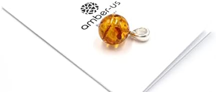 Amber Round Pearl Pingente Cognac Color com 925 loop de prata esterlina | Colar de pendente âmbar do Báltico | Jóias âmbar