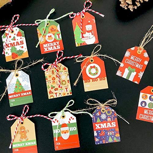 Tags de presente de papel de Natal, etiquetas de Natal com cordas anexadas, tags de presente de papel pendurar tags de presente tags 48pcs