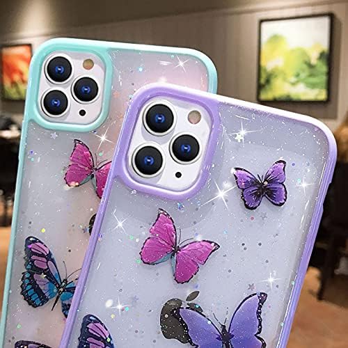 Wzjgzdly Butterfly Bling Clear Case Compatível com o iPhone 11 Pro, capa glitter para mulheres fofas capa de telefone de proteção resistente a liso suave para iPhone 11 Pro 5,8 polegadas - roxo