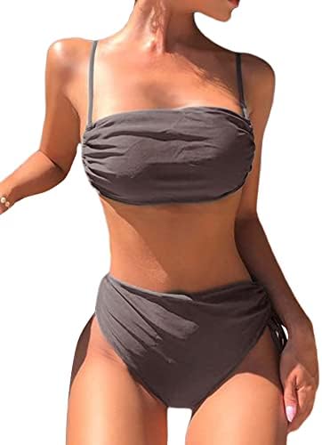 Gorglitter feminino de cintura alta de maiô de pescoço quadrado Biquíni Conjunto de banho de batedor