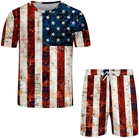 Summer de verão 2 peças 4 de julho Roupas de bandeira dos EUA Camiseta impressa Camise