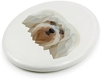 Havanese, placa de cerâmica de lápide com uma imagem de um cachorro, geométrico