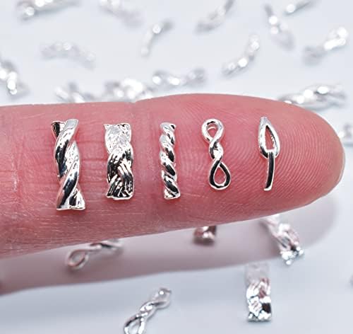 Lifoost 50pcs Charms de unhas 3D Silver Twist Twist Sixides Accessories Buckle Nail Acessórios de tecidos Charms para Nails Mulheres