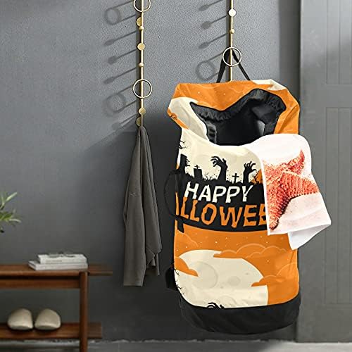 HalloweenGraveyard Moon Hand Laundry Back de roupa pesada Mochila com alças de ombro Handles Travel Bag de lavanderia Fechamento