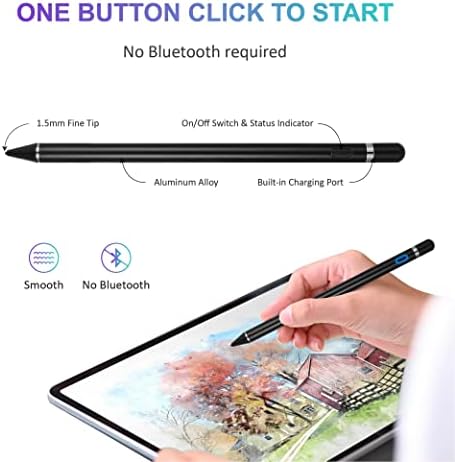 STYLUS ativo compatível com telas de toque, lápis elegante recarregável digital universal com função de toque, caneta de caneta para iPhone/iPad Pro/Air/Mini/iPhone/Android e a maioria das telas de toque