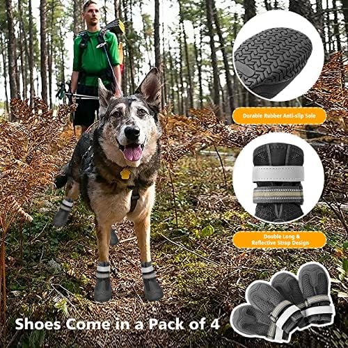 Sapatos para cães para calotas de cachorro de verão de pavimento quente para cães pequenos médios grandes, botas de cachorro anti-deslizamento PAW Protector com tiras refletivas 4pcs