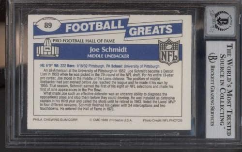 #89 Joe Schmidt - 1989 Swell Greats Football Cards classificados BGS Auto 10 - Bolsas de futebol autografadas