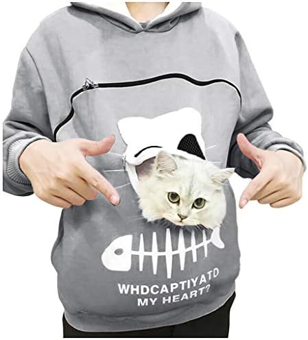 Pullover tops capuz moletom blusa de gato de gato respirável bolsa de transportar bolsa feminina feminina casual camisetas