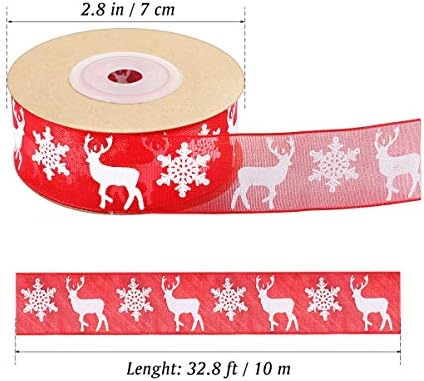 Besportble presente fita fita de Natal 10m Organza Ribbon Snowfake Elk Padrão de fita de fita DIY de fita de fita de fita