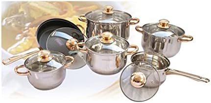 Liuzh 6 panelas de cozinha 12 peças de aço inoxidável panela de ouro e caçarola Conjunto de sopa Milk Pot Wok Wok Home Kitchen