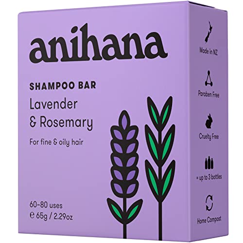Barra de shampoo de Anihana | Lavanda e alecrim - Shampoo de cabelo de limpeza profunda para cabelos finos e oleosos - 2,29 oz