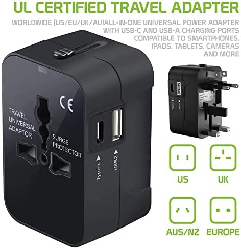 Viagem USB Plus International Power Adapter Compatível com a Sony C2104 para energia mundial para 3 dispositivos USB TypeC,