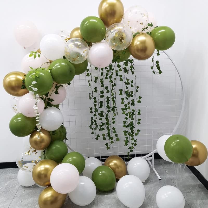 GUASSLEE 62PCS Balões de ouro verde de oliva para decorações de chá de bebê - 12 polegadas de oliva verde confetes de ouro definido para chá de chá de chá de bebê decorações de festas de aniversário