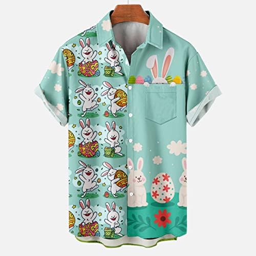 Camisas engraçadas de camisetas de Páscoa masculinas com bolsos fofos de coelho de manga curta Tops havaianos Blouse de férias