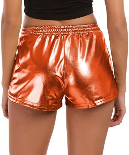 Tandisk Women's Yoga Hot Shorts brilhantes calças metálicas com cordão elástico