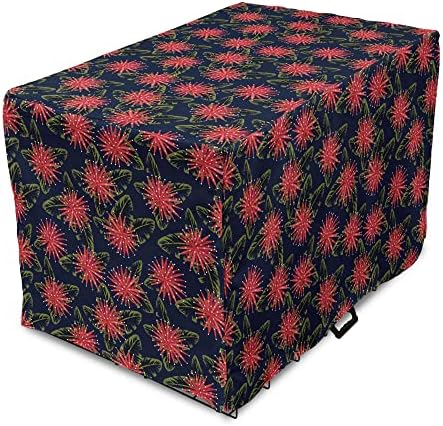 Capa de caixa de cachorro floral lunarável, flores exóticas de cor de coral e folhas na ilustração superior impressa, fácil