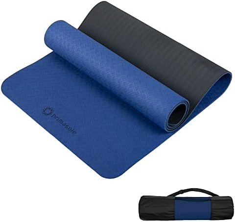Prime Yoga Mat, 0,2 polegadas, material leve, TPE, anti-deslizamento de ambos os lados, tapete de fitness, alta densidade, bolsa de armazenamento incluída, pilates, tapete de exercício, tapete de treinamento, portátil, bolsa de armazenamento incluída