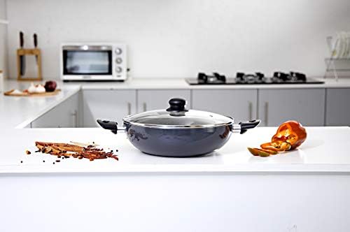 Pan wok de alumínio Delcasa com tampa de vidro, 26 cm-frigideira segura de indução com revestimento de granito antiaderente durável-fripan com tampa de vidro e alças resistentes ao calor-panela de caçarola de cozinha