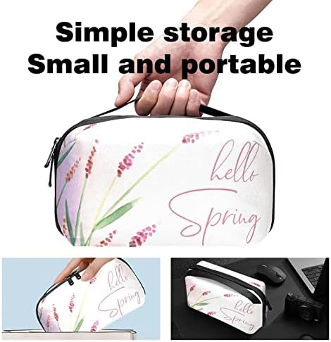 Carteira de bolsa de bolsa de viagem de caixa de transmissão de caixa de transportar carteira de bolso para organizador de cabo USB, olá, flor de floral lavanda floral lavanda