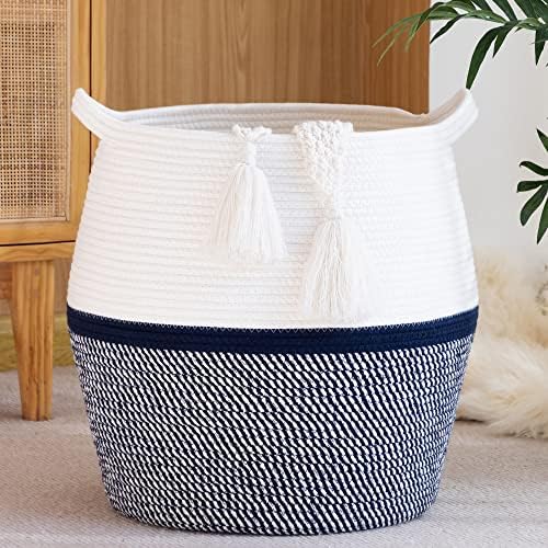 Cestas de tecido kakamay para armazenamento, cesta de corda de algodão grande, tecido de lavanderia de bebê, cesta de lavanderia