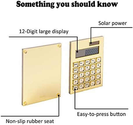 Calculadora espelho de ouro, calculadora slim acrílica de energia solar com grande exibição e suporte de LCD, 12