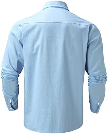 Camisetas de linho de algodão masculino do ZDDO botão de queda de queda longa para baixo Camp Cuban Guayabera camisa Hippie Casual Beach Top