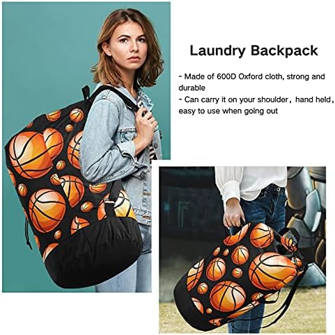 Mochila de lavanderia pesada de lavanderia de basquete com alças e alças de ombro Viagem Bolsa de roupas com tração de tração