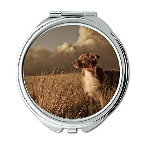 Espelho, espelho de viagem, cão de pug fofo engraçado, espelho de bolso, ampliação de 1 x 2x