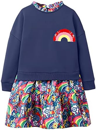 Toddler Girls Dress Vestido de inverno Casual Manga longa Cotton Playwear Apliques de Natal Apliques de túnica de camisa Tamanho 2-8