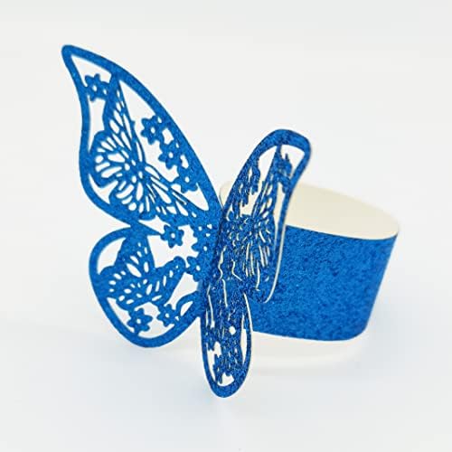Wlirantim Butterfly Butterfly Butter Blue Paper Napkin Rings Conjunto de 100 PCs ， 3D Laser Cutout Paper Guardy Solder, Anéis de sertte descartáveis ​​para mesas, decorações, casamento, jantar, decoração de festa