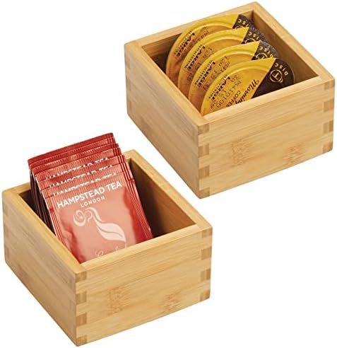 Mdesign Bamboo Storage Bin Recipling, caixas de caixa organizadoras de gavetas para armário de despensa de cozinha, prateleira, ilha ou bancada, segura lanches, especiarias ou bebidas, coleção de eco, 2 pacote, natural/bronzeado