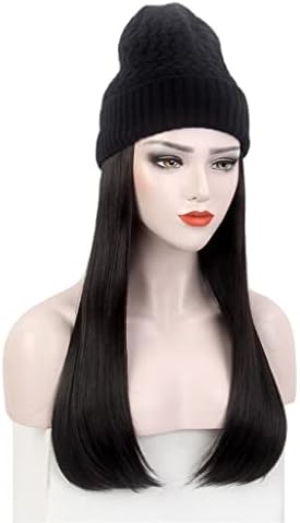 HGVVNM Moda e europeia e americana Cha cabelo chapéu Uma peruca de chapéu de malha preto Long Lorto Black Hat Wig One