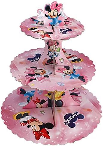 Stand de cupcake temático de rato rosa, suprimentos de festa da Minnie para crianças de aniversário para crianças, chá