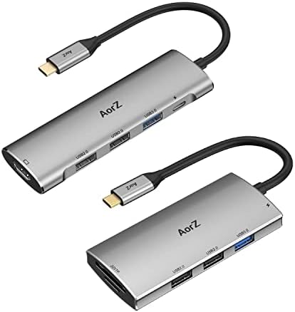 Usb C Hub, Adaptador de Multiatores USB C Hub Aorz 5 em 1 dongle USB C com saída HDMI em 4K, portas USB 3.0/2.0, carregador