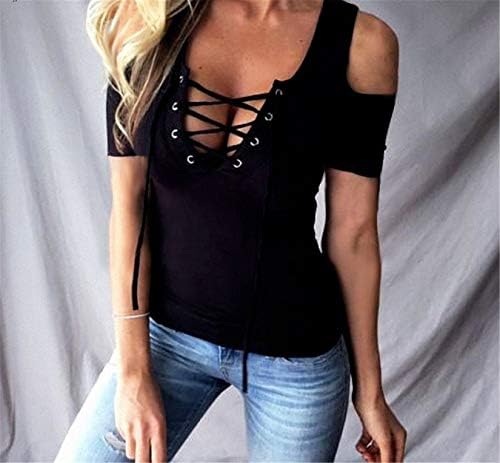Andongnywell Women Fashion Summer Lace Sexy Sexy Off the ombro Camiseta curta Blusa Top Top Top