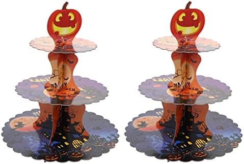 Juttira Halloween Cupcake Stand 2 PCs Pumpkin Cupcake Stand, Round Halloween Cardboard Stand Stand de 3 camadas Tower Tower Halloween Cupcake Bande