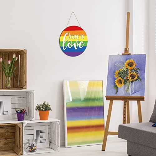 Whaline Rainbow Wooden pendurou sinal de orgulho gay amor é amor por porta signo decoração LGBTQ Wood Wreatch Sign Pomer para o PRIDE PARADE DIA