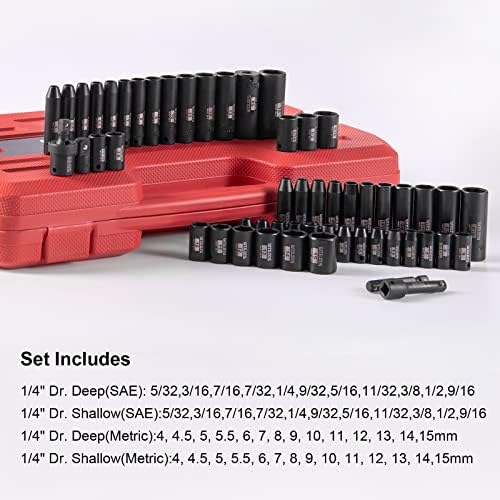 Conjunto de soquete de impacto de drive de 54 peças de 1/4 e conjunto de soquetes de impacto na unidade de 3/8 de 48 peças