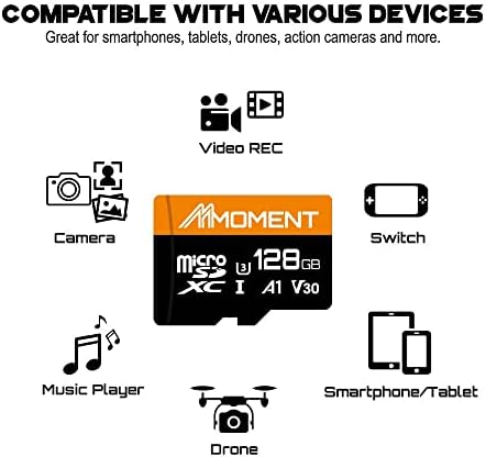 MMOMENT MICRO SDXC CARD, A1, UHS-I, U3, V30, Class10 Compatível, Leia Velocidade até 95 Mb/s, Velocidade de gravação